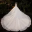 Vintage Weiß Durchsichtige Hochzeits Brautkleider / Hochzeitskleider 2020 Ballkleid Stehkragen Lange Ärmel Rückenfreies Perlenstickerei Perle Kathedrale Schleppe Rüschen