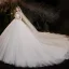 Vintage Weiß Durchsichtige Hochzeits Brautkleider / Hochzeitskleider 2020 Ballkleid Stehkragen Lange Ärmel Rückenfreies Perlenstickerei Perle Kathedrale Schleppe Rüschen