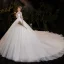 Vintage Weiß Durchsichtige Hochzeits Brautkleider / Hochzeitskleider 2020 Ballkleid Stehkragen Lange Ärmel Rückenfreies Perlenstickerei Perle Kathedrale Schleppe Rüschen