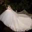 Vintage Weiß Durchsichtige Hochzeits Brautkleider / Hochzeitskleider 2020 Ballkleid Stehkragen Lange Ärmel Rückenfreies Perlenstickerei Perle Kathedrale Schleppe Rüschen