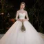 Vintage Weiß Durchsichtige Hochzeits Brautkleider / Hochzeitskleider 2020 Ballkleid Stehkragen Lange Ärmel Rückenfreies Perlenstickerei Perle Kathedrale Schleppe Rüschen