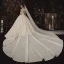 Luxe Champagne La Mariée Robe De Mariée 2020 Robe Boule Encolure Dégagée Sans Manches Dos Nu Perlage Paillettes Glitter Tulle Cathedral Train Volants
