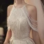Luxe Champagne La Mariée Robe De Mariée 2020 Robe Boule Encolure Dégagée Sans Manches Dos Nu Perlage Paillettes Glitter Tulle Cathedral Train Volants
