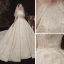Luxe Champagne La Mariée Robe De Mariée 2020 Robe Boule Encolure Dégagée Sans Manches Dos Nu Perlage Paillettes Glitter Tulle Cathedral Train Volants