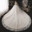 Romantic Champagne See-through Bridal Wedding Dresses 2020 Ball Gown Scoop Neck Long Sleeve Backless Appliques Lace Beading Glitter Tulle Cathedral Train Ruffle