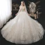 Romantic Champagne See-through Bridal Wedding Dresses 2020 Ball Gown Scoop Neck Long Sleeve Backless Appliques Lace Beading Glitter Tulle Cathedral Train Ruffle