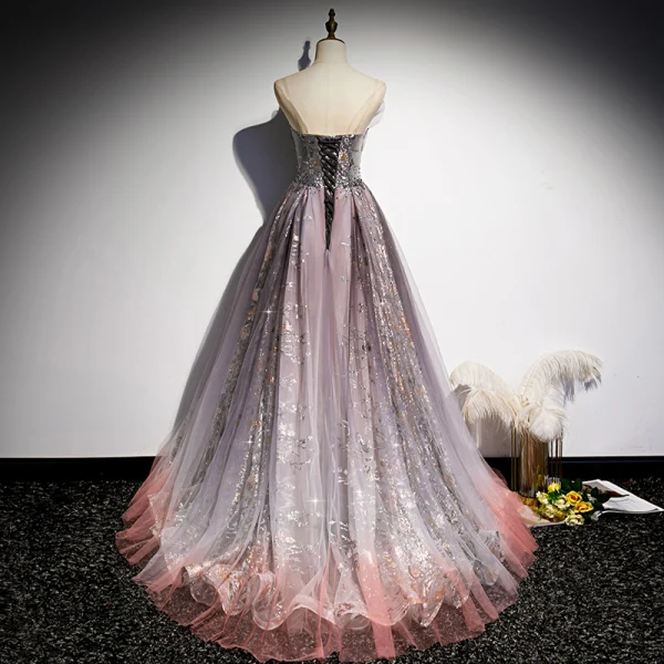 Fancy Drue Ballkjoler 2020 Prinsesse Kjæreste Uten Ermer Beading Glitter Tyll Feie Tog Buste Ryggløse Formelle Kjoler
