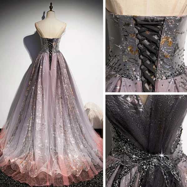 Fancy Drue Ballkjoler 2020 Prinsesse Kjæreste Uten Ermer Beading Glitter Tyll Feie Tog Buste Ryggløse Formelle Kjoler