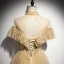 Vintage / Retro Champagne Gold Dancing Prom Dresses 2020 A-Line / Princess See-through High Neck Beading Short Sleeve Glitter Tulle Floor-Length / Long Ruffle Backless Formal Dresses