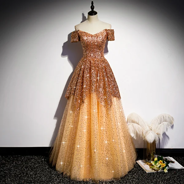 gold prom dresses 2020 2020 Modest Formal Gold Long Prom Dress main image 1