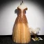Glitzernden Gold Pailletten Tanzen Ballkleider 2020 A Linie Off Shoulder Kurze Ärmel Lange Rüschen Rückenfreies Festliche Kleider