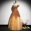 Glitzernden Gold Pailletten Tanzen Ballkleider 2020 A Linie Off Shoulder Kurze Ärmel Lange Rüschen Rückenfreies Festliche Kleider