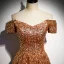 Glitzernden Gold Pailletten Tanzen Ballkleider 2020 A Linie Off Shoulder Kurze Ärmel Lange Rüschen Rückenfreies Festliche Kleider