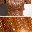 Glitzernden Gold Pailletten Tanzen Ballkleider 2020 A Linie Off Shoulder Kurze Ärmel Lange Rüschen Rückenfreies Festliche Kleider