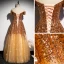Glitzernden Gold Pailletten Tanzen Ballkleider 2020 A Linie Off Shoulder Kurze Ärmel Lange Rüschen Rückenfreies Festliche Kleider