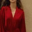 Simple Rouge Ivoire Mariage La Mariée Demoiselle D'honneur V-Cou 3/4 Manches Soie Peignoirs 2020 Ceinture