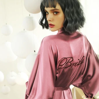 Modest Simple Fuchsia V Neck 3 4 Sleeve Wedding Bridal Robes 2020 Embroidered Sash