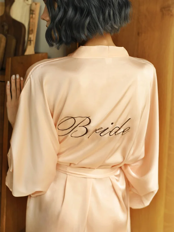 Modest / Simple Fuchsia V-Neck 3/4 Sleeve Wedding Bridal Robes 2020 Embroidered Sash