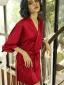 Modest / Simple Fuchsia V-Neck 3/4 Sleeve Wedding Bridal Robes 2020 Embroidered Sash