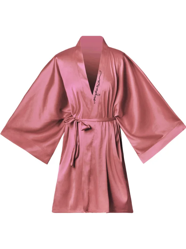 Modest / Simple Fuchsia V-Neck 3/4 Sleeve Wedding Bridal Robes 2020 Embroidered Sash