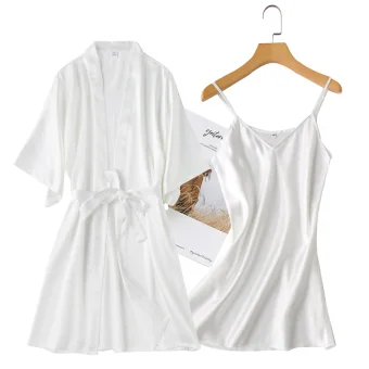 Affordable White Wedding Bridal Bridesmaid V Neck 3 4 Sleeve Silk Robes 2020 Sash