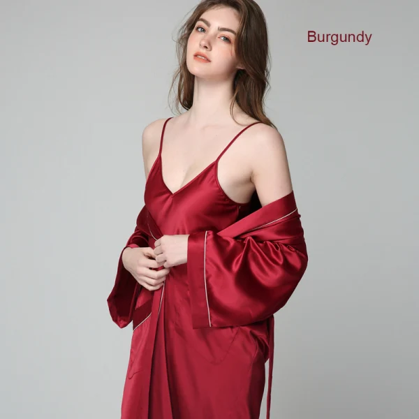 Simple Doré Mariage La Mariée Demoiselle D'honneur V-Cou 3/4 Manches Soie Peignoirs 2020 Ceinture