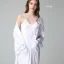 Simple Doré Mariage La Mariée Demoiselle D'honneur V-Cou 3/4 Manches Soie Peignoirs 2020 Ceinture