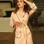 Chic / Beautiful Pearl Pink Wedding Bridal Bridesmaid V-Neck 3/4 Sleeve Silk Robes 2020 Embroidered Sash