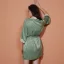 Sexy Sage Green V-Neck 3/4 Sleeve Wedding Bridal Bridesmaid Velour Winter Robes 2020 Lace Sash