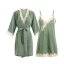 Sexy Sage Green V-Neck 3/4 Sleeve Wedding Bridal Bridesmaid Velour Winter Robes 2020 Lace Sash