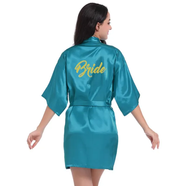 Modest / Simple Jade Green Wedding Bridal V-Neck 3/4 Sleeve Glitter Silk Robes 2020 Sash