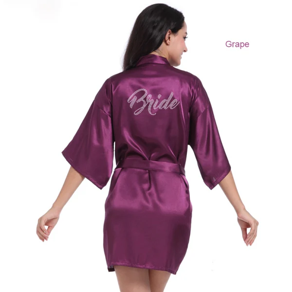 Chic / Beautiful White Wedding Bridal V-Neck 3/4 Sleeve Silk Robes 2020 Sash Beading Rhinestone