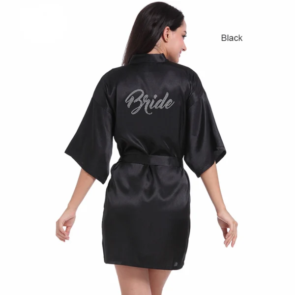 Chic / Beautiful White Wedding Bridal V-Neck 3/4 Sleeve Silk Robes 2020 Sash Beading Rhinestone