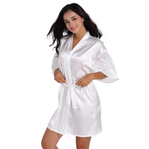 Chic Beautiful White Wedding Bridal V Neck 3 4 Sleeve Silk Robes 2020 Sash Beading Rhinestone