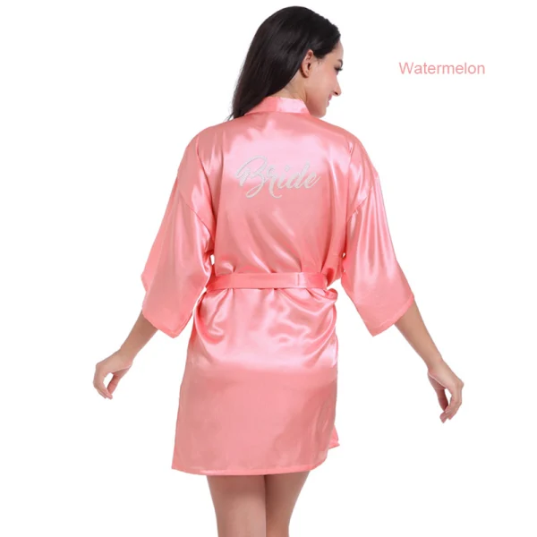 Chic / Beautiful White Wedding Bridal V-Neck 3/4 Sleeve Silk Robes 2020 Sash Beading Rhinestone