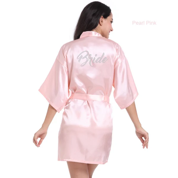 Chic / Beautiful White Wedding Bridal V-Neck 3/4 Sleeve Silk Robes 2020 Sash Beading Rhinestone