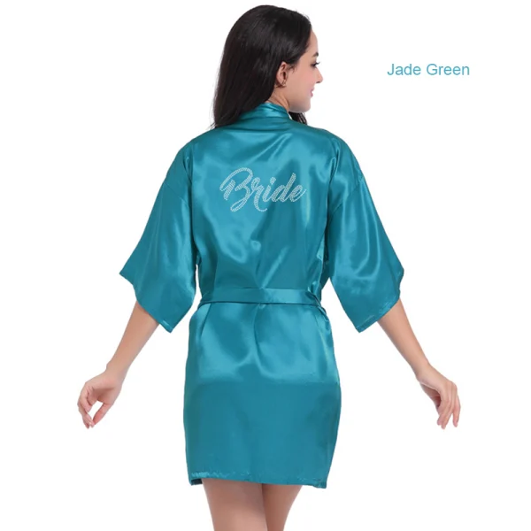 Chic / Beautiful White Wedding Bridal V-Neck 3/4 Sleeve Silk Robes 2020 Sash Beading Rhinestone