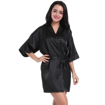 Modest Simple Black Wedding Bridesmaid Printing V Neck 3 4 Sleeve Silk Robes 2020 Sash