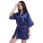 Modest / Simple Navy Blue Wedding Silk Robes 2020 V-Neck 3/4 Sleeve Sash Glitter Mother Of The Bride Dresses