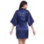 Modest / Simple Navy Blue Wedding Silk Robes 2020 V-Neck 3/4 Sleeve Sash Glitter Mother Of The Bride Dresses
