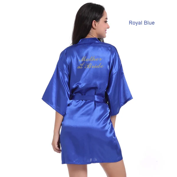 Modest / Simple Navy Blue Wedding Silk Robes 2020 V-Neck 3/4 Sleeve Sash Glitter Mother Of The Bride Dresses