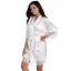 Modest / Simple White Wedding Bridal V-Neck 3/4 Sleeve Lace Silk Robes 2020 Sash Glitter Printing