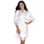 Modest / Simple White Wedding Bridal V-Neck 3/4 Sleeve Lace Silk Robes 2020 Sash Glitter Printing