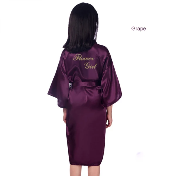 Modest / Simple Pearl Pink Wedding Silk Robes 2020 3/4 Sleeve V-Neck Sash Glitter Printing Flower Girl Dresses