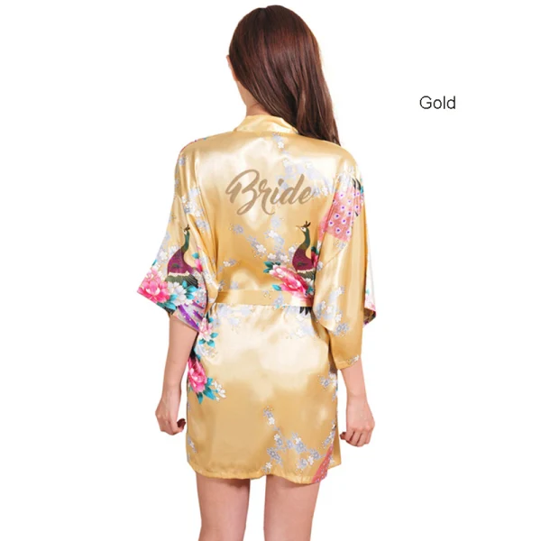 Fancy Red Wedding Bridal Printing Flower Silk Robes 2020 V-Neck 3/4 Sleeve Sash