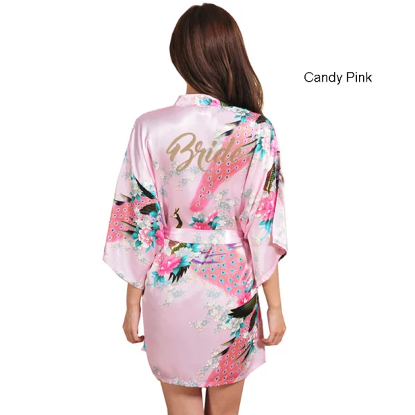 Fancy Red Wedding Bridal Printing Flower Silk Robes 2020 V-Neck 3/4 Sleeve Sash