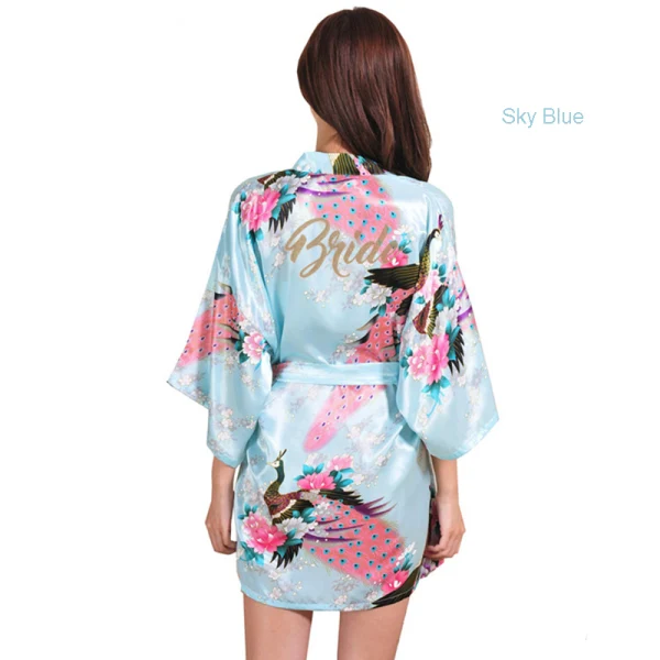 Fancy Red Wedding Bridal Printing Flower Silk Robes 2020 V-Neck 3/4 Sleeve Sash