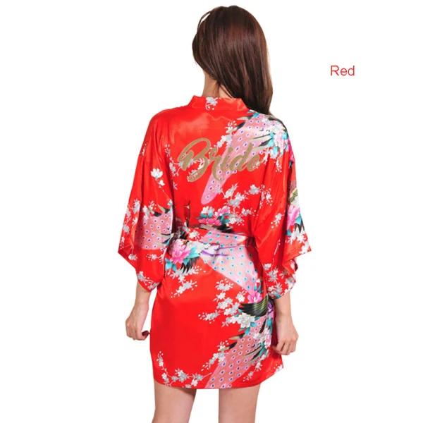 Fancy Red Wedding Bridal Printing Flower Silk Robes 2020 V-Neck 3/4 Sleeve Sash