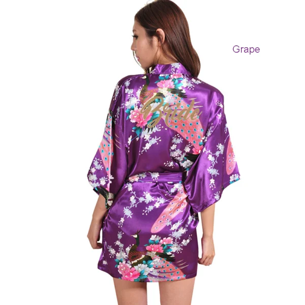 Fancy Red Wedding Bridal Printing Flower Silk Robes 2020 V-Neck 3/4 Sleeve Sash