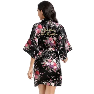 Fancy Black Printing Flower Wedding Silk Robes 2020 V Neck 3 4 Sleeve Sash Mother Of The Bride Dresses
